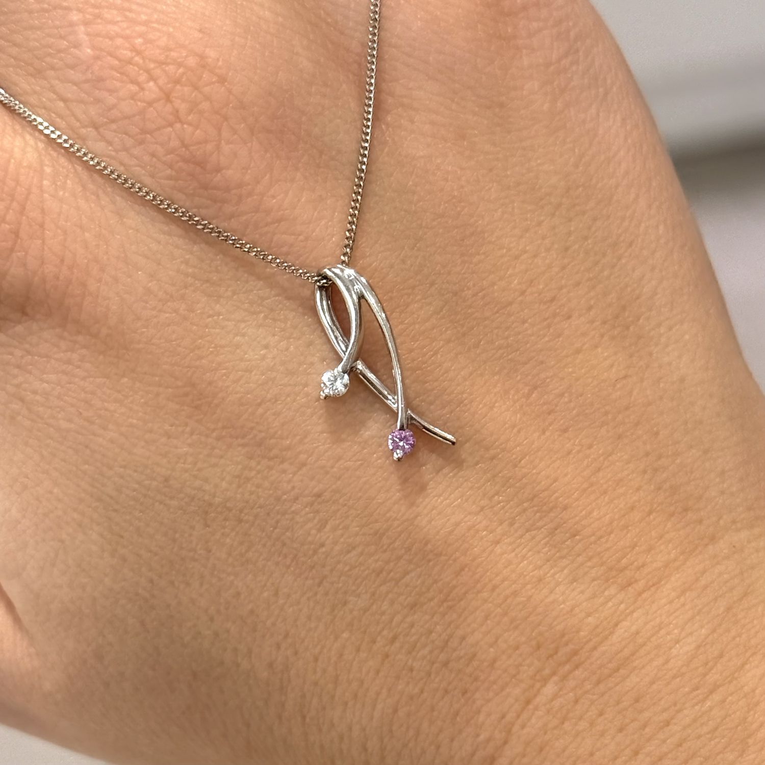 Pre-Owned 9ct White Gold Pink Sapphire &amp; Diamond Pendant &amp; Chain
