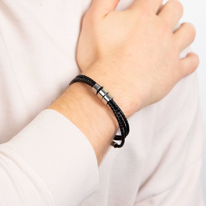 Fred Bennett Triple Layer Thin Black Leather Bracelet