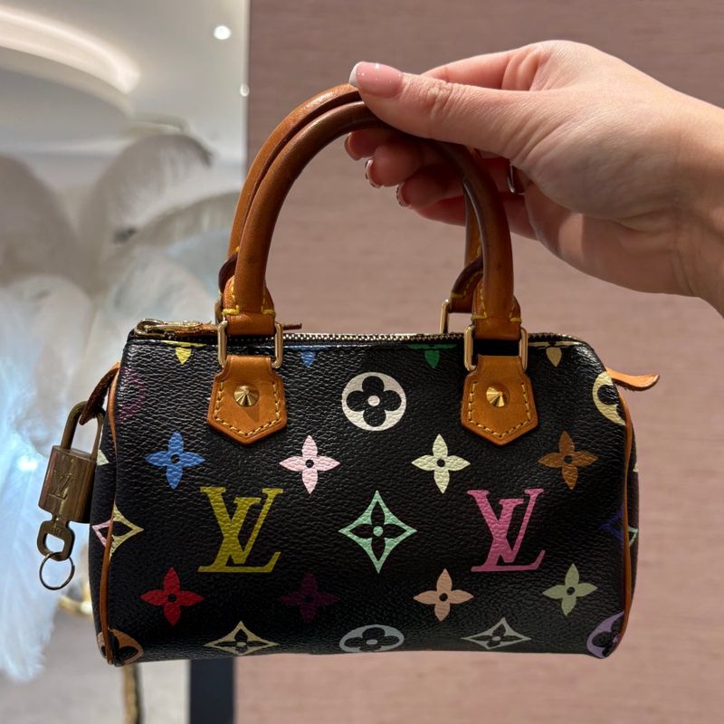 Pre-Owned Louis Vuitton  Vintage Takashi Murakami Mini Speedy HL in Monogram Multicolore Noir