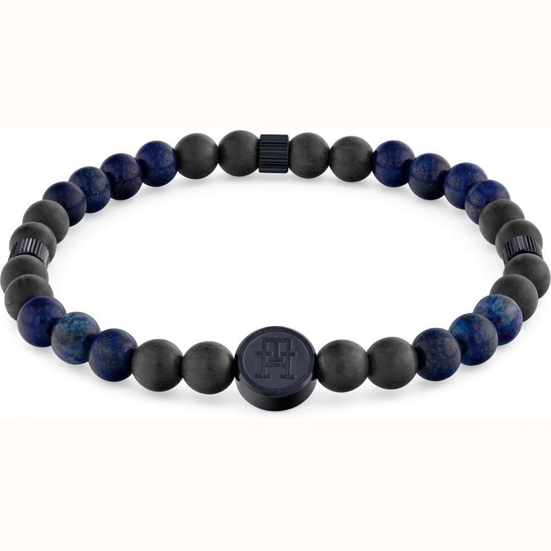 Tommy Hilfiger Gents Blue &amp; Black Beaded Stone Bracelet