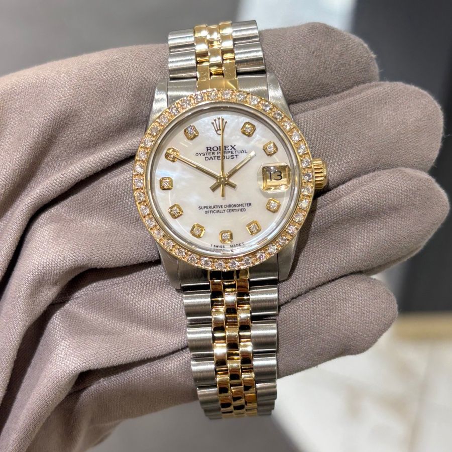 Pre-Owned Rolex Oyster Perpetual Custom Diamond Set Steel &amp; Gold Datejust 68273
