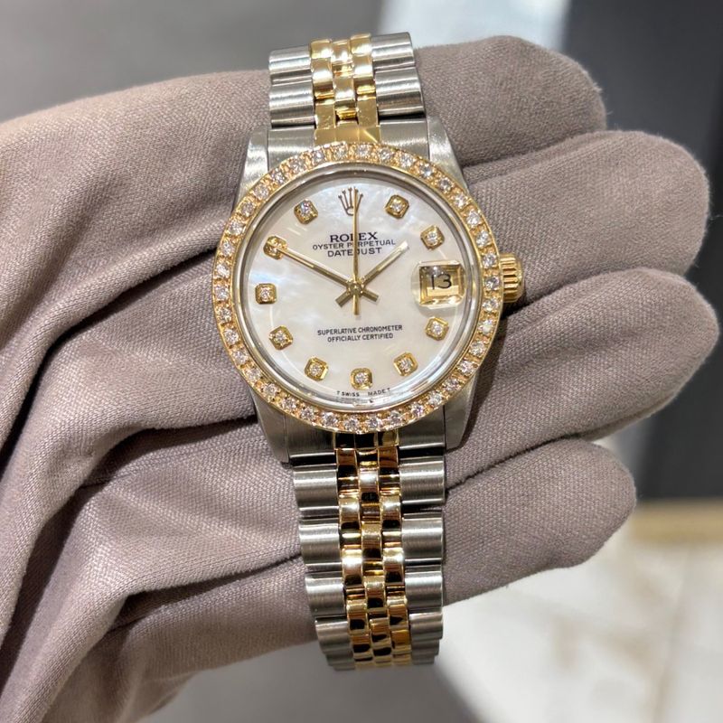 Pre-Owned Rolex Oyster Perpetual Custom Diamond Set Steel &amp; Gold Datejust 68273