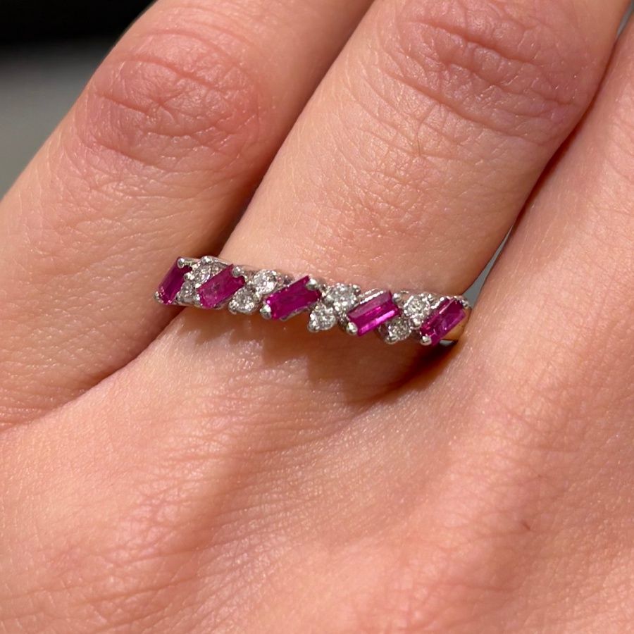 Pre-Owned 18ct Yellow Gold 0.30ct Ruby &amp; 0.08ct Diamond 1/2 Eternity Ring