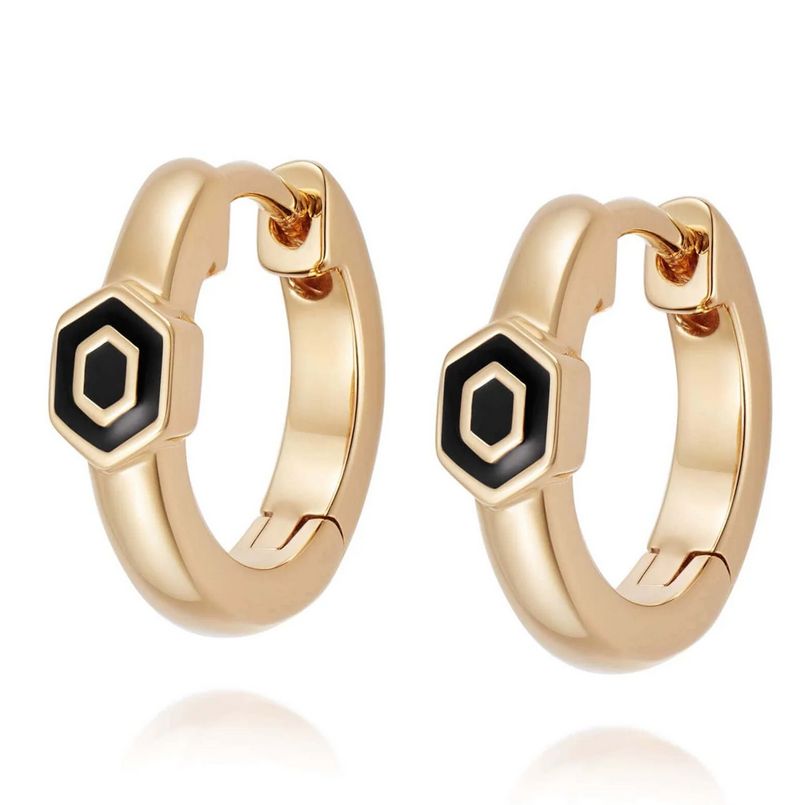 Silver Gold Plated Hexagon Huggie Earrings