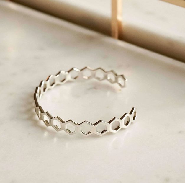 Sterling Silver Hexagon Palm Cuff Bangle