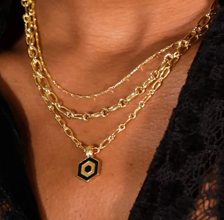 Silver Gold Plated Hexagon Palm Necklace