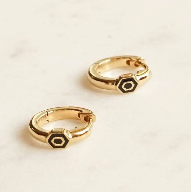Silver Gold Plated Hexagon Huggie Earrings