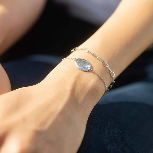 Paperclip layering Chain Bracelet, with Pearl Charm Silver