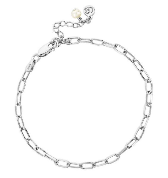 Paperclip layering Chain Bracelet, with Pearl Charm Silver