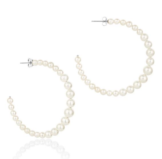 Large Pearl Graduated Mermaid Hoop Silver