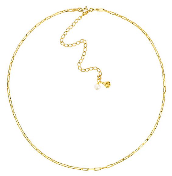 Paperclip Layering Chain with Pearl Charm Gold Plated