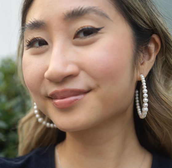 Large Pearl Graduated Mermaid Hoop Silver