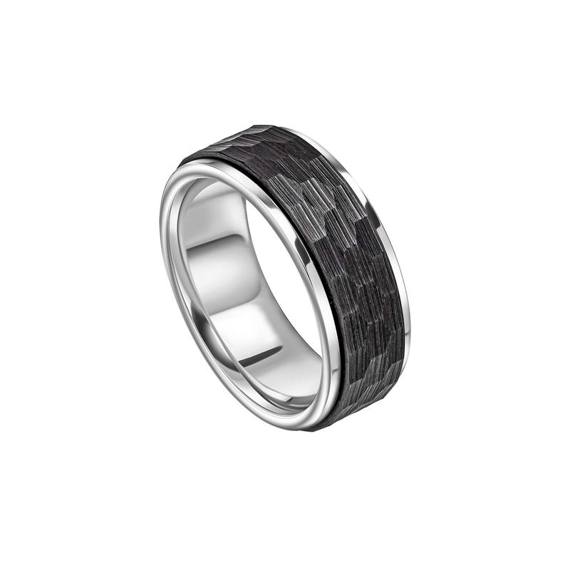 Fred Bennett Stainless Steel Black Hexagon Spinner Ring