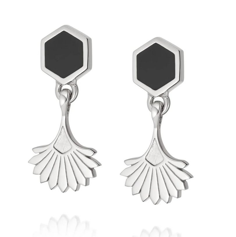 Sterling Silver Hexagon Fan Drop Earrings