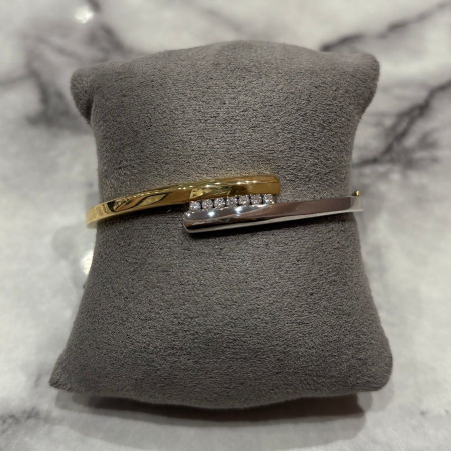 Pre-Owned 18ct Yellow &amp; White Gold 0.35ct Diamond Bangle