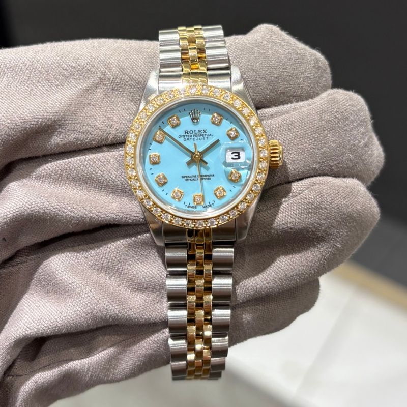 Pre-Owned Rolex Oyster Perpetual Steel &amp; Gold Ladies Datejust Custom Diamonds 69173