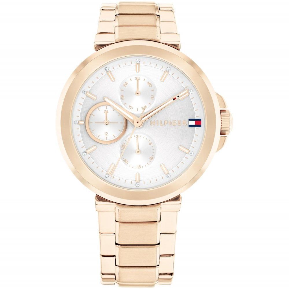 Tommy Hilfiger Ladies Lori 38mm White Dial Rose Plated Watch