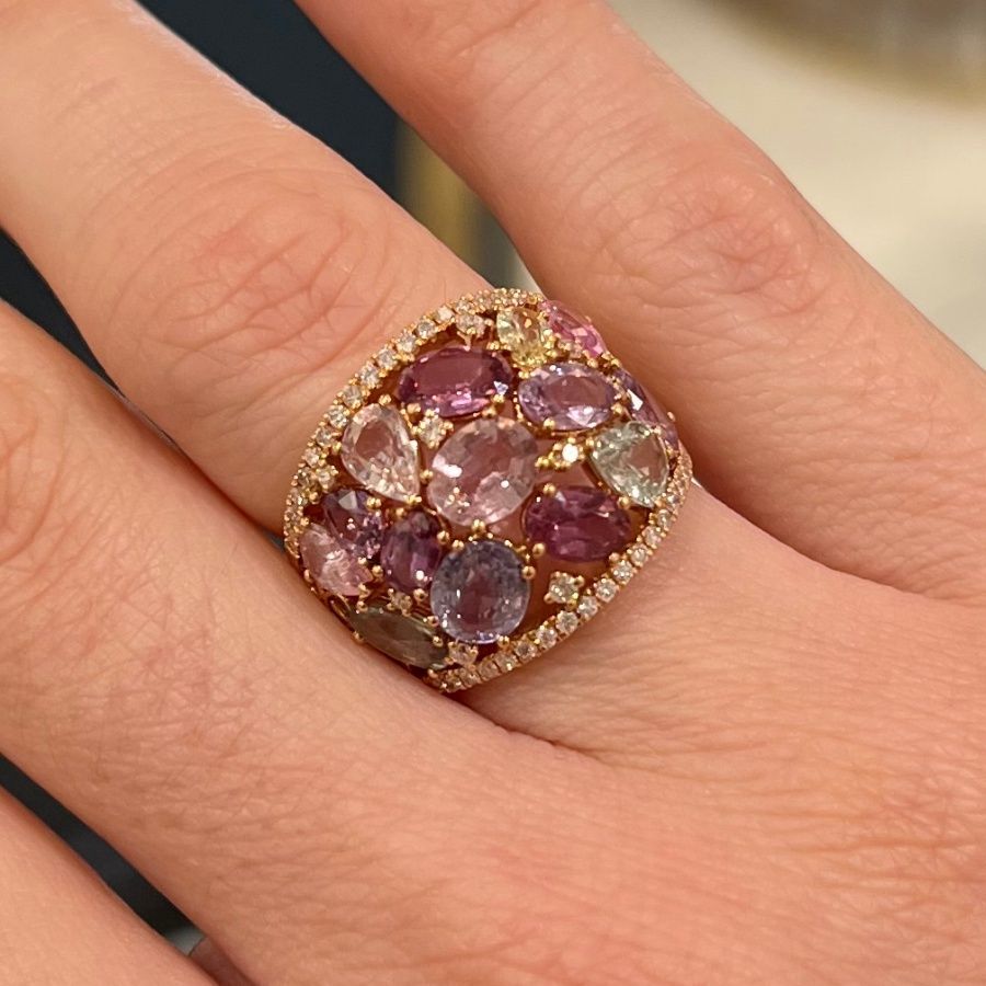 18ct Rose Gold 6.56ct Sapphire &amp; 0.38ct Diamond Cluster Ring