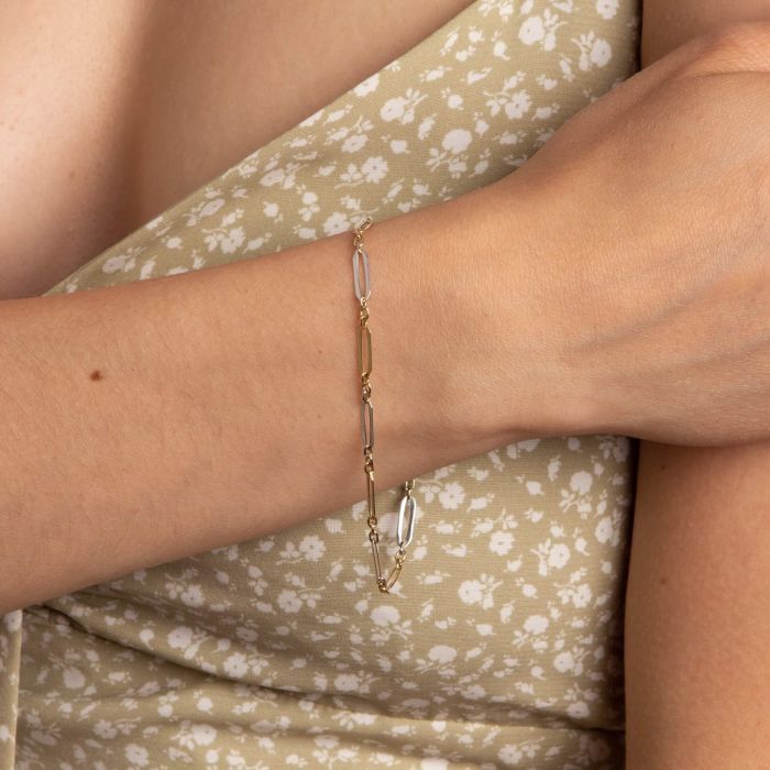 9ct Yellow & White Gold Elongated Link Bracelet