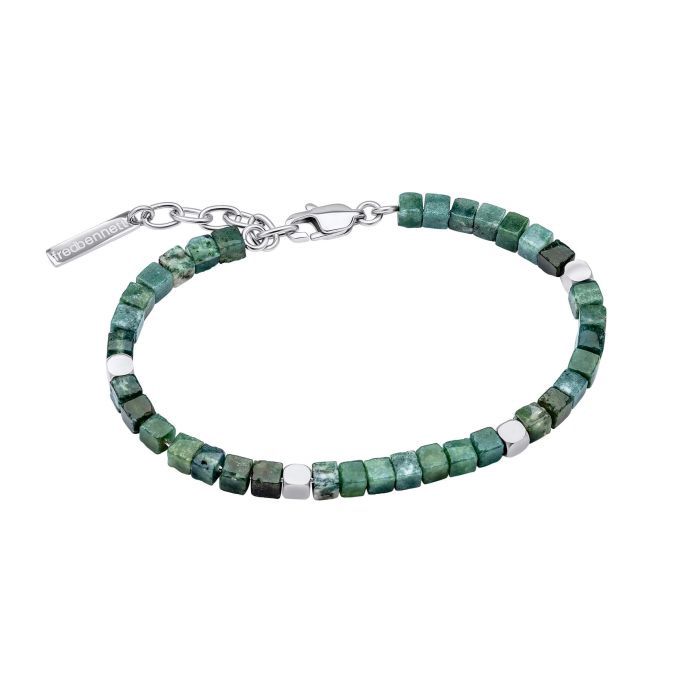 Fred Bennett Stainless Steel Bracelet with Green Agate Beads