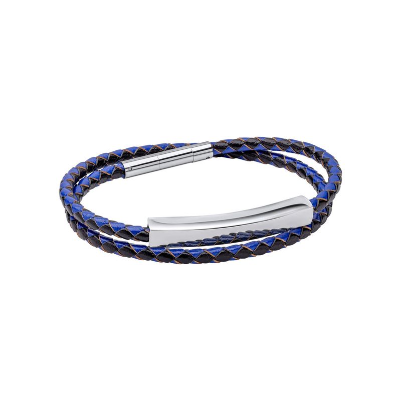 Fred Bennett Double Wrap Blue and Black Leather Bracelet