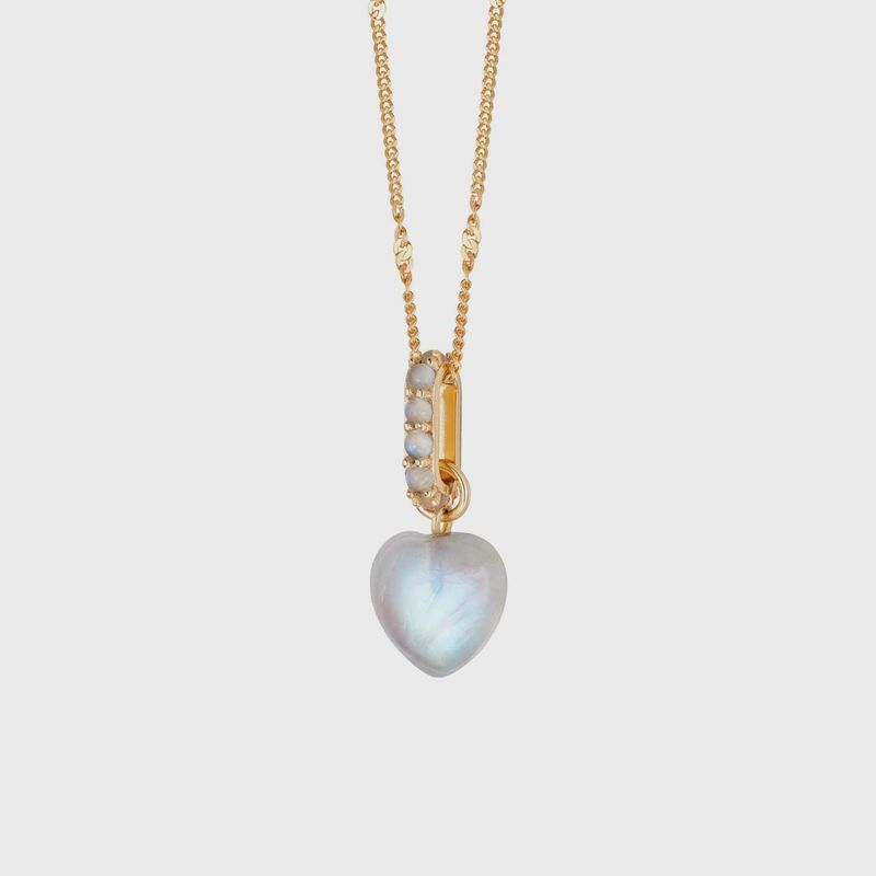 Silver Gold Plated Beloved Moonstone Heart Drop Necklace