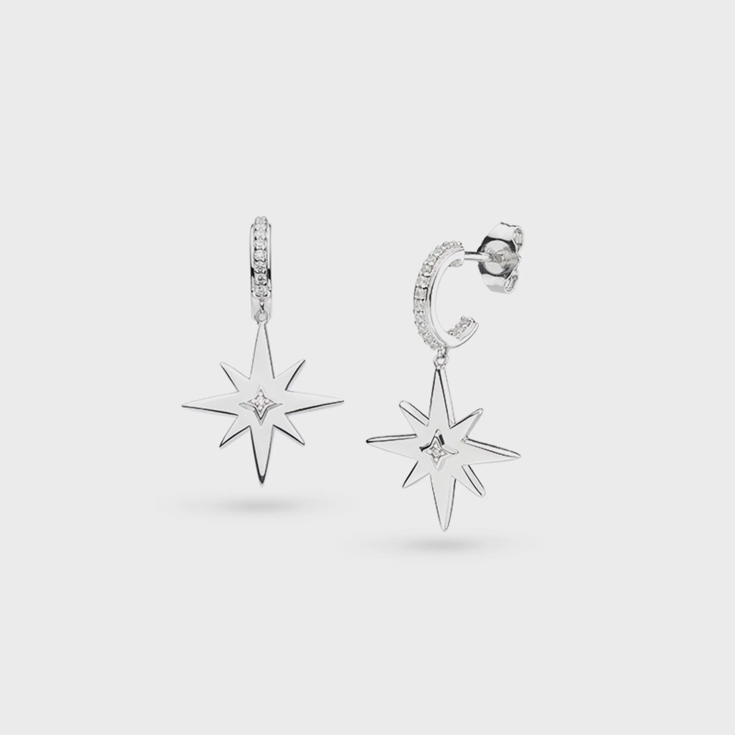 Silver Céleste North Star Pavé Hoop Earrings