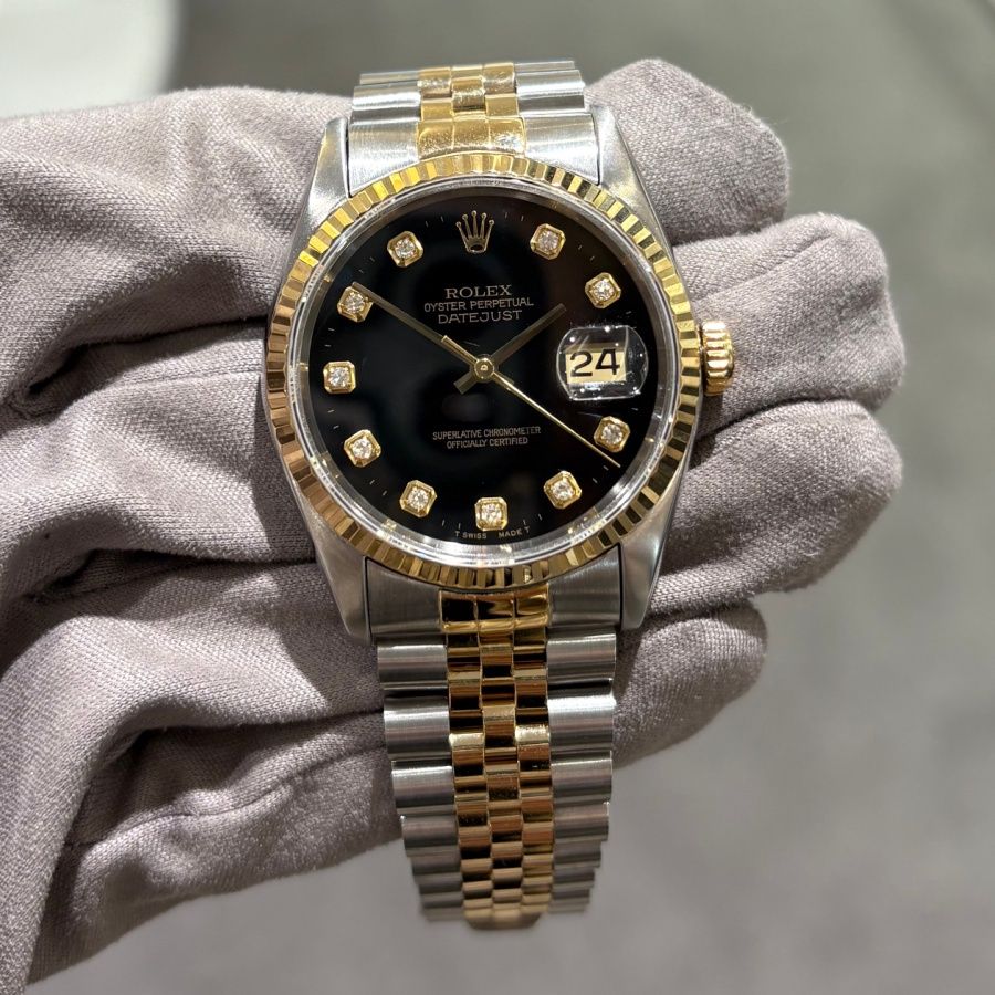 Pre-Owned Rolex 36mm Original Black Diamond Dial Datejust 16233