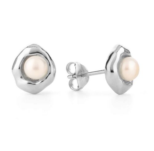 Lava Studs with Inset Pearl in Silver