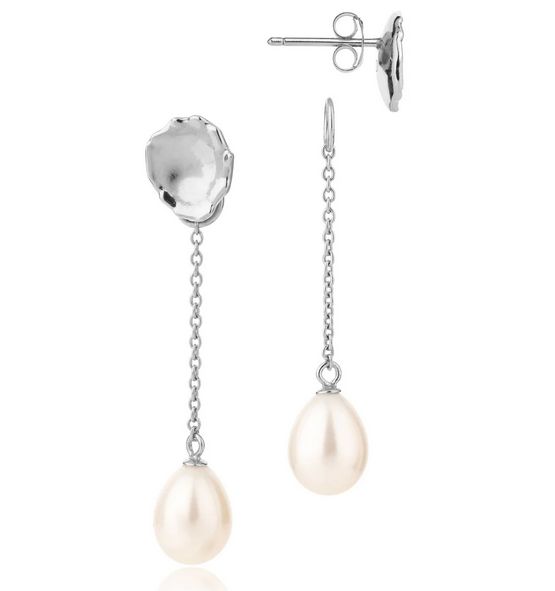 Molten Lava Studs with Removeable Chain &amp; Pearl Charm in Silver