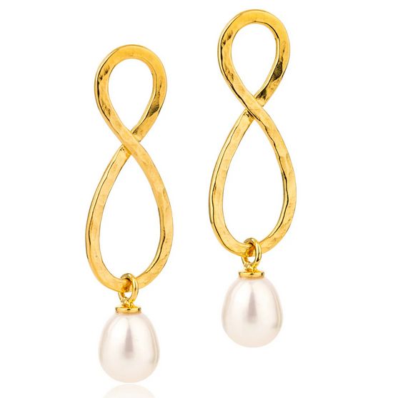Siren Mermaid Silhouette Earrings with Freshwater Pearl, Gold Plated