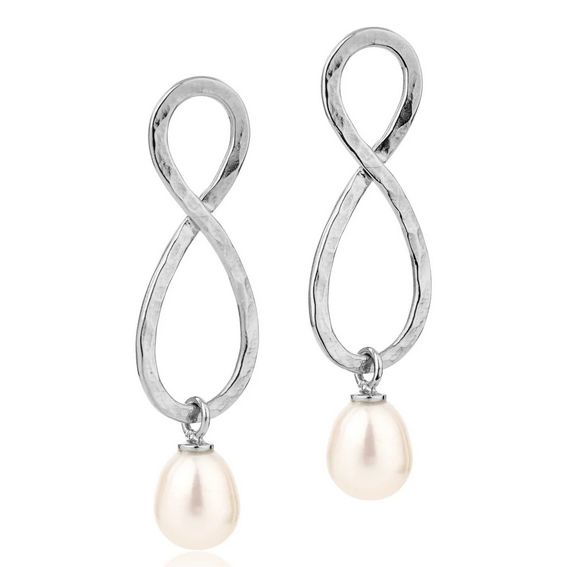 Siren Mermaid Silhouette Earrings with Freshwater Pearl in Silver