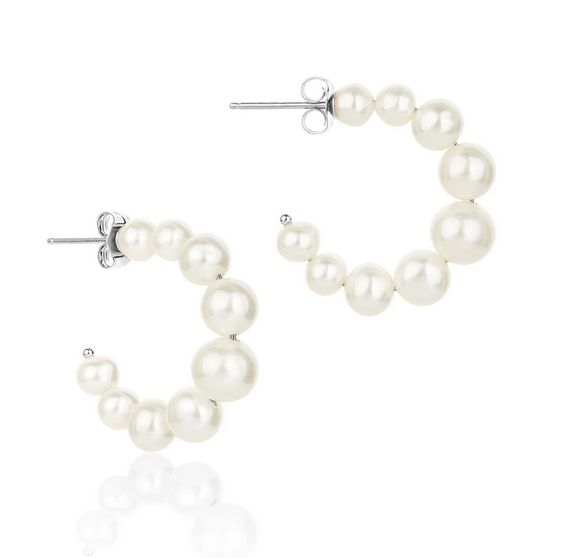 Medium Pearl Graduated Mermaid Hoops in Silver