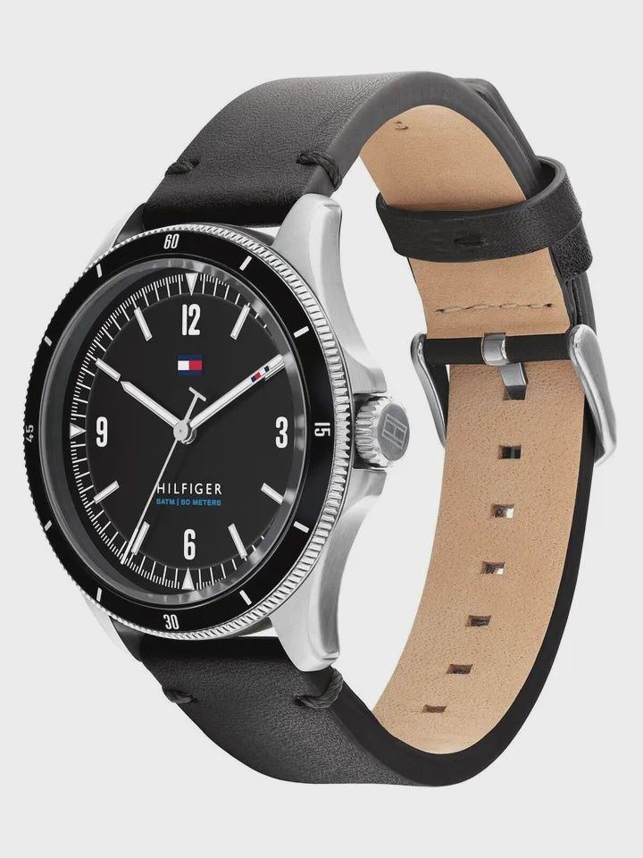 Tommy Hilfiger Maverick Leather Strap Black Dial Classic Men&#39;s Watch
