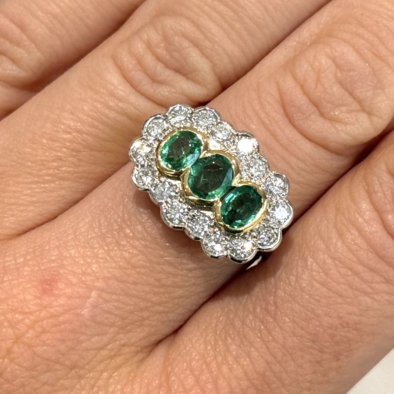 Pre-Owned 18ct White Gold 1.06ct Emerald &amp; 0.50ct Diamond Ring