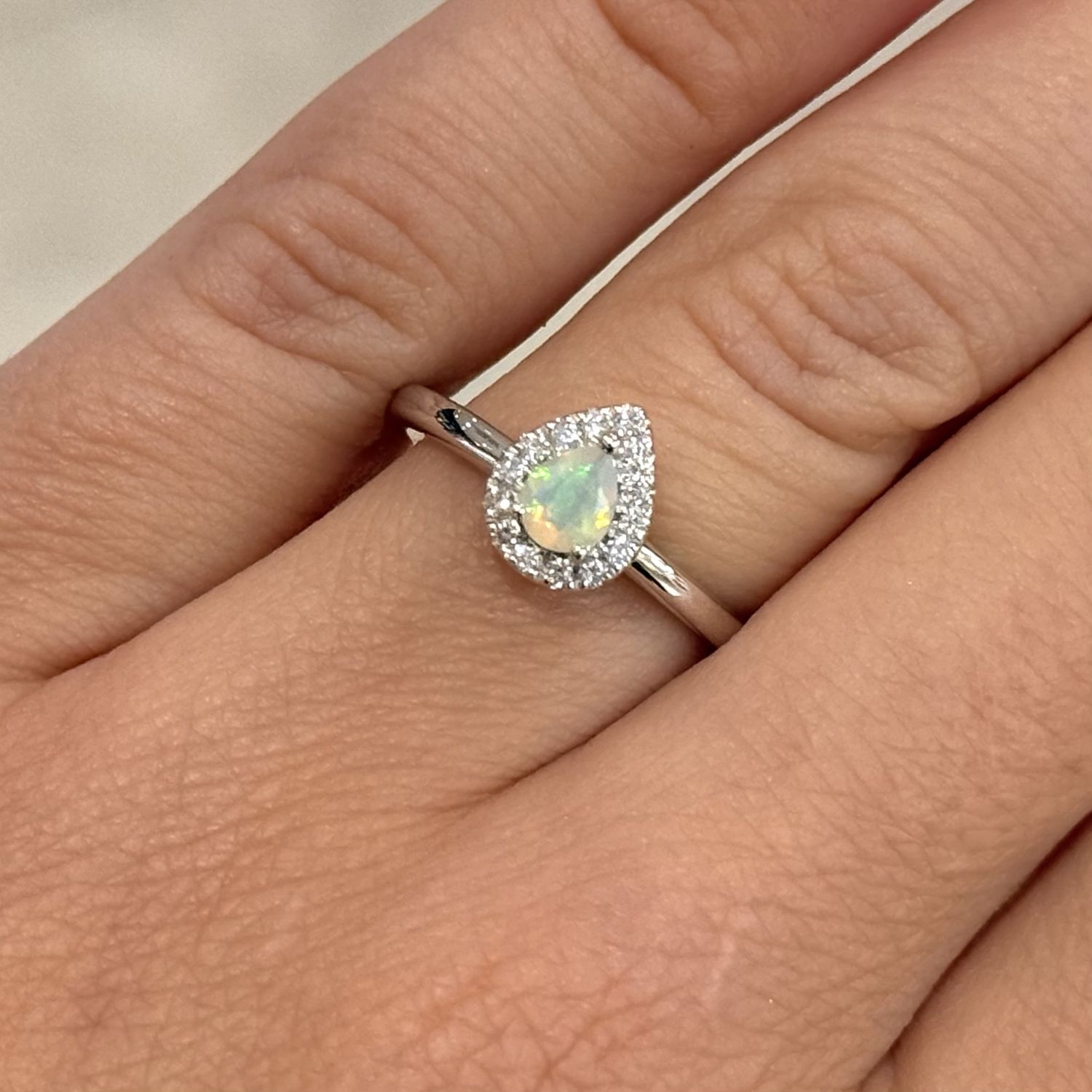 9ct White Gold Pear Shape Opal &amp; Diamond Ring