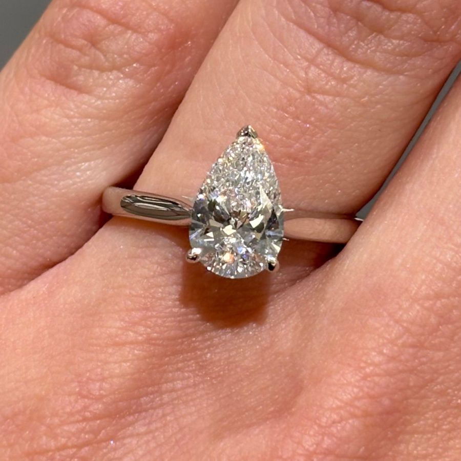 Platinum 1.59ct E VS1 Pear Cut Lab Grown Diamond Solitaire Ring