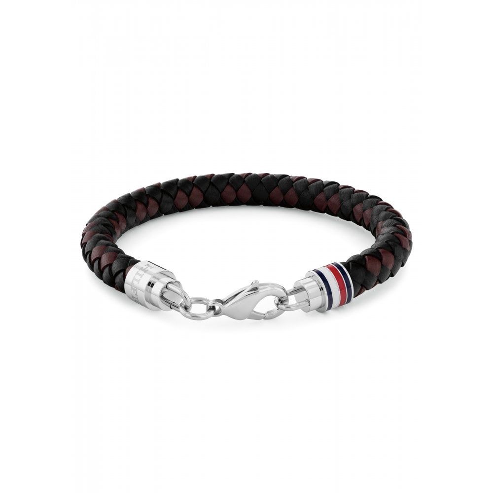 Tommy Hilfiger Tyson Black &amp; Brown Braided Leather Bracelet
