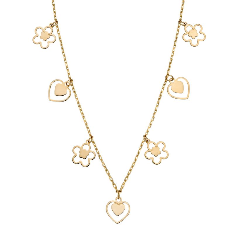 Heart and Flower Charm Necklace in 9ct Gold Heart and Flower Charm Necklace in 9ct Gold