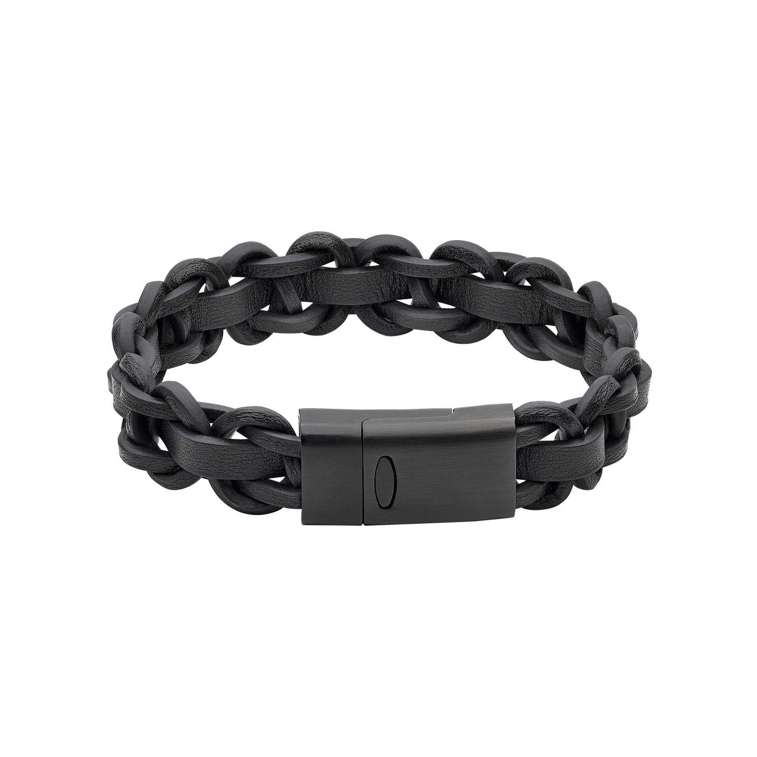 Fred Bennett Black Braided Leather Bracelet with Black Clasp