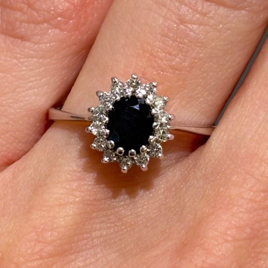 Pre-Owned 9ct White Gold 0.45ct Sapphire &amp; 0.14ct Diamond Ring