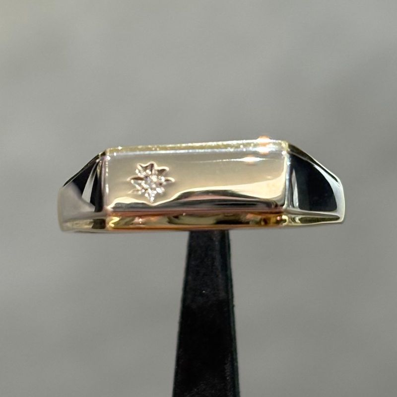 Pre-Owned 9ct Yellow &amp; White Gold Diamond Signet Ring