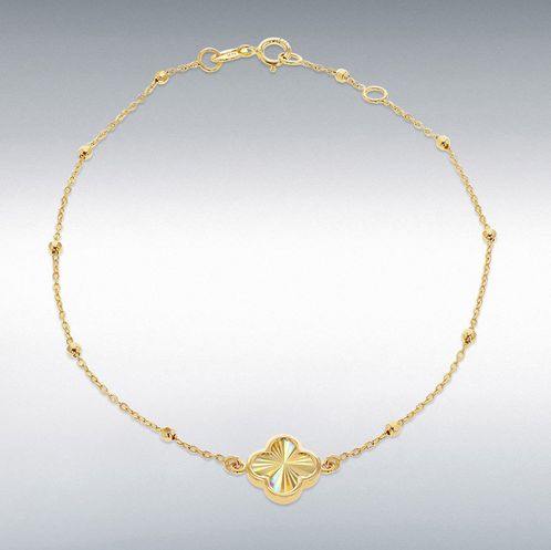 9ct Yellow Gold Rainbow Clover Petal Adjustable Trace Bracelet 9ct Yellow Gold Rainbow Clover Petal Adjustable Trace Bracelet