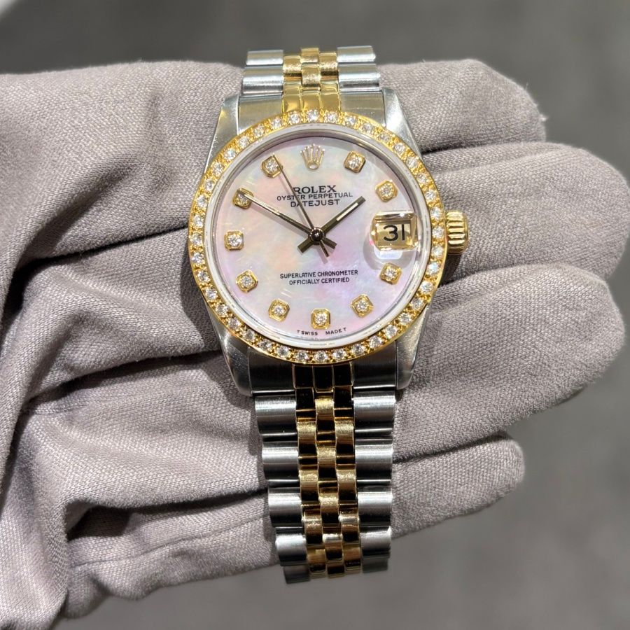 Pre-Owned Rolex Midsize Steel &amp; Gold Custom Diamond Set Ladies Datejust 68273