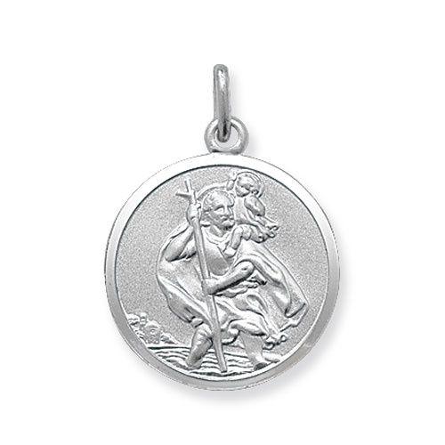 Sterling Silver Round St. Christopher Matte Finshed Pendant
