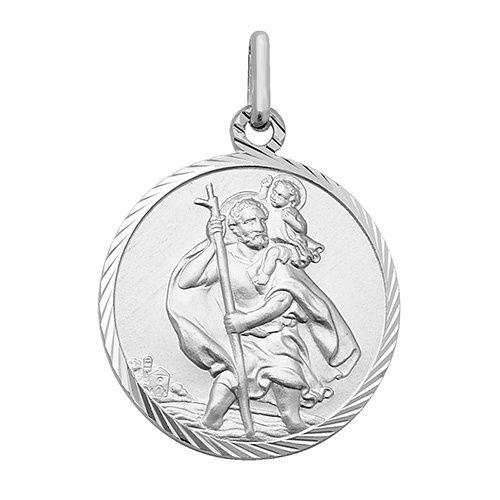 Sterling Silver St Christopher Pendant Diamond Cut Edge