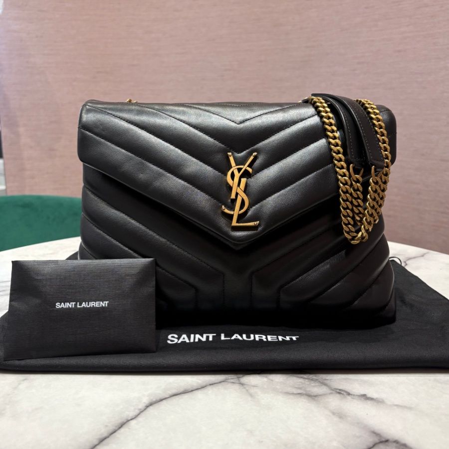 Pre-Owned YSL Medium LouLou Bag in Black Calfskin With Gold-Toned Hardware