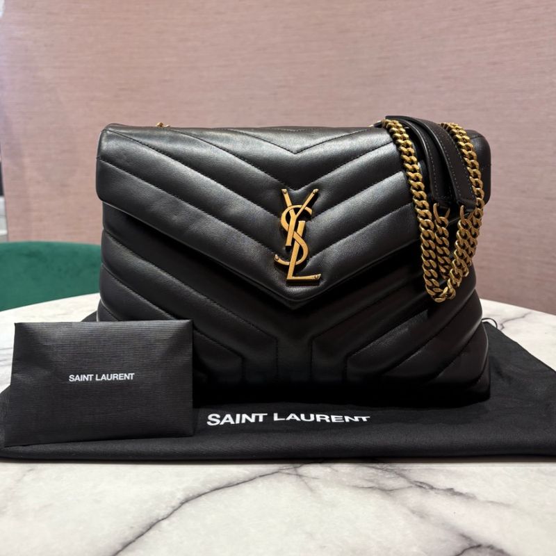 Pre-Owned YSL Medium LouLou Bag in Black Calfskin With Gold-Toned Hardware