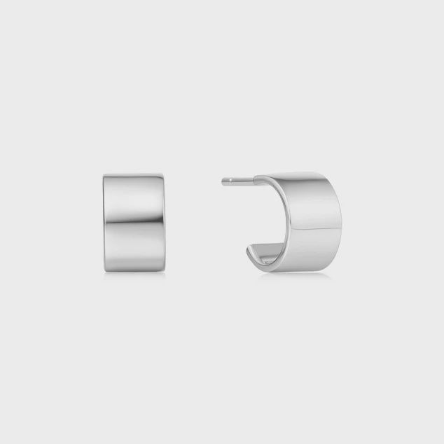Flat Small Huggie Hoop Earrings, Colour: Silver