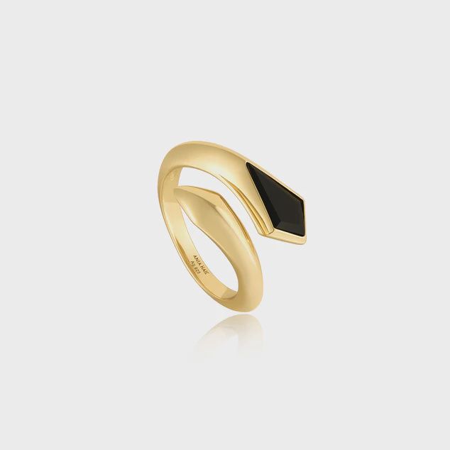 Silver Gold Plated Black Agate Wrap Adjustable Ring